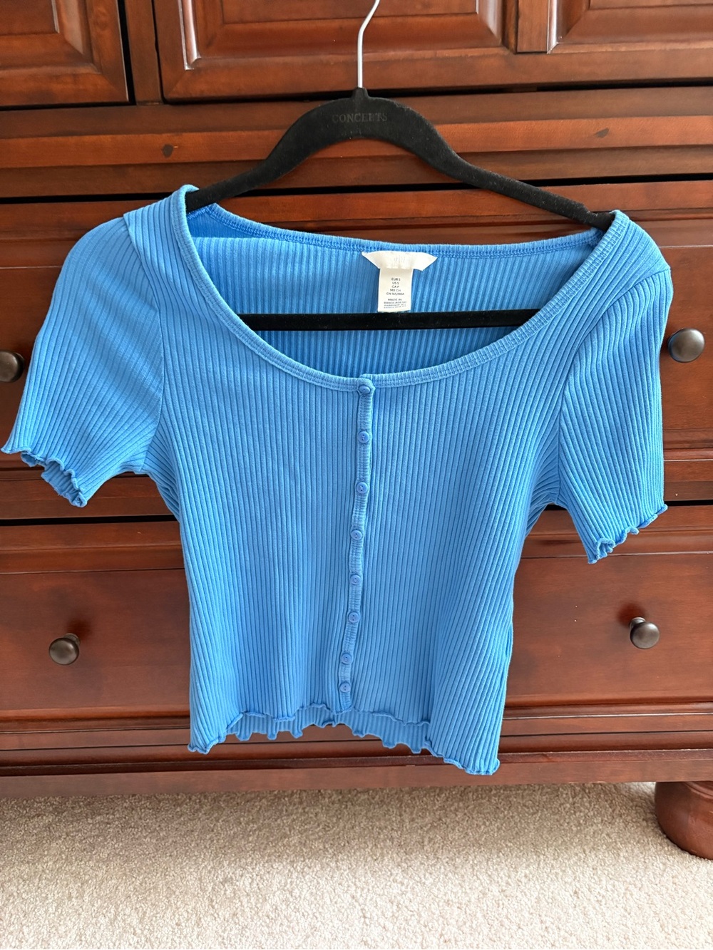 H&M Bright Blue Ribbed Button-Front Crop Top - Picture 1 of 3